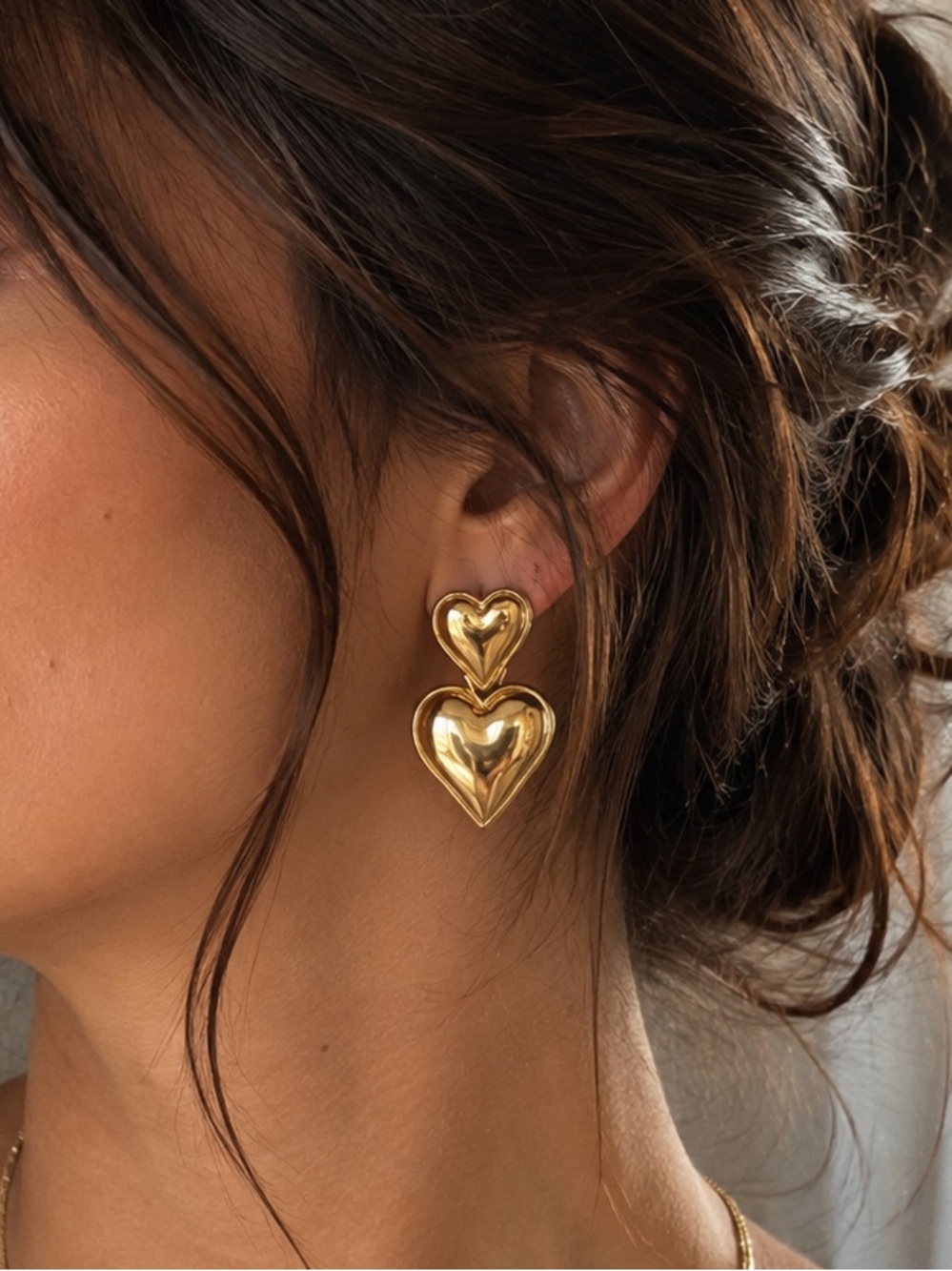18K Gold Plated Heart Drop Earrings
